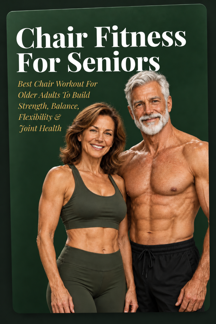 Cover of the Chair Fitness for Seniors guide: the best chair workout for older adults to build strength, balance, flexibility and joint health